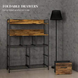 Wyld Haus Haco Vama 7-Drawer Fabric And Wood Rustic Brown Storage Chest With Shelves 79Cm. - thumbnail 6