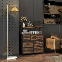 Wyld Haus Haco Vama 7-Drawer Fabric And Wood Rustic Brown Storage Chest With Shelves 79Cm. - thumbnail 2