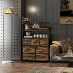 Wyld Haus Haco Vama 7-Drawer Fabric And Wood Rustic Brown Storage Chest With Shelves 79Cm. - thumbnail 9