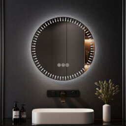 Emke 60Cm Round Bathroom Led Mirror With Demister And 3 Light Dimmable Colors - thumbnail 1