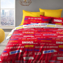 Velosso Red Snooze Duvet Cover And Pillowcase Set King