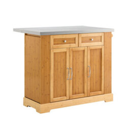 Sobuy Fkw130-N,kitchen Rolling Island With Extendable Stainless Steel Worktop And Adjustable Shelves For Dining Room