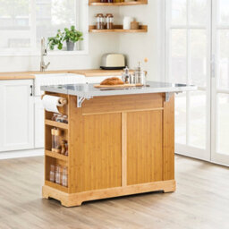 Sobuy Fkw130-N,kitchen Rolling Island With Extendable Stainless Steel Worktop And Adjustable Shelves For Dining Room - thumbnail 4