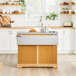 Sobuy Fkw130-N,kitchen Rolling Island With Extendable Stainless Steel Worktop And Adjustable Shelves For Dining Room - thumbnail 5