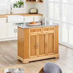 Sobuy Fkw130-N,kitchen Rolling Island With Extendable Stainless Steel Worktop And Adjustable Shelves For Dining Room - thumbnail 6