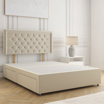 Bsspoke Nova Divan Bed In Cream Plush Velvet With 24Inch Headboard & No Mattress No Drawers In Double King 4Ft 6Ft - image 1