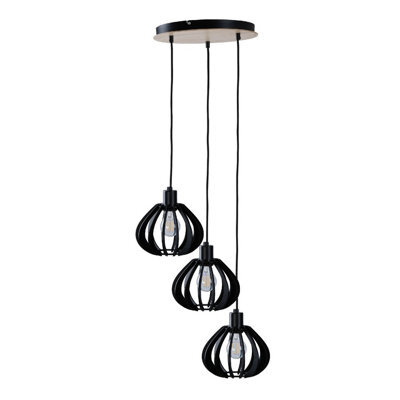 Luminosa Lighting Luminosa Nicoleta Cluster Pendant Ceiling Light Black And Natural, 32Cm, 3X E27