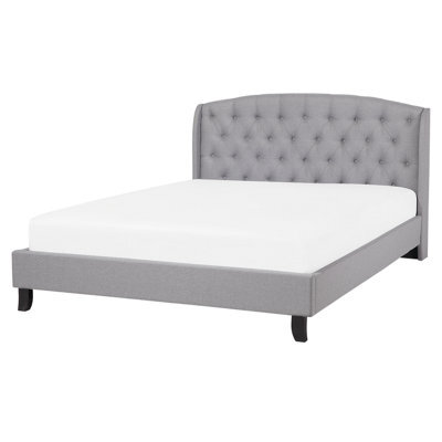 Beliani Bed Fabric Bordeaux 160 X 200 Cm (Eu King Size) Light Grey - image 1