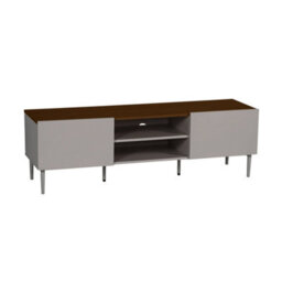 Sweeek - Tv Stand Metal With Wood Decor 2 Doors 140 Cm Grey And Walnut - Ashton - thumbnail 2