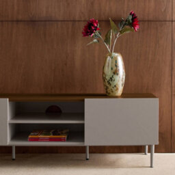 Sweeek - Tv Stand Metal With Wood Decor 2 Doors 140 Cm Grey And Walnut - Ashton - thumbnail 6