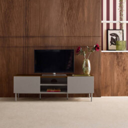 Sweeek - Tv Stand Metal With Wood Decor 2 Doors 140 Cm Grey And Walnut - Ashton - thumbnail 7