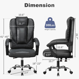 Onemill Executive Ergonomic Pu Leather Office Chair With Tilt Function-Black - thumbnail 3