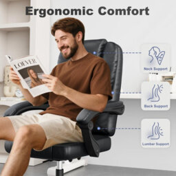 Onemill Executive Ergonomic Pu Leather Office Chair With Tilt Function-Black - thumbnail 4
