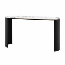 Xample Gallery Marzio Console Table, White Carrara Marble-Style Stone Top, Black Metal Legs, Curved Edges, Modern Hallway & Living Room - thumbnail 4