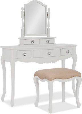 Statement Furniture Juliette Dressing Table Set With Trinket Mirror And Crystal Handles- White - image 1