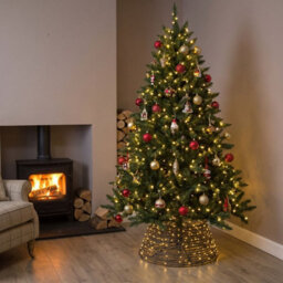 Pre-Lit Christmas Brown Vine Weave Tree Skirt With 400 Warm White Led Micro-Lights - thumbnail 2