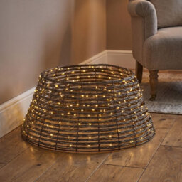 Pre-Lit Christmas Brown Vine Weave Tree Skirt With 400 Warm White Led Micro-Lights - thumbnail 1