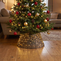 Pre-Lit Christmas Brown Vine Weave Tree Skirt With 400 Warm White Led Micro-Lights - thumbnail 6