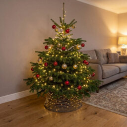 Pre-Lit Christmas Brown Vine Weave Tree Skirt With 400 Warm White Led Micro-Lights - thumbnail 5