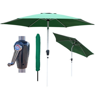Glamhaus Tilting Garden Parasol Table Umbrella 2.7M With Crank Handle, Uv40 Protection, Includes Protection Cover - Green - image 1