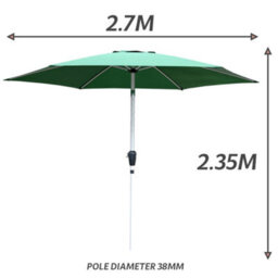 Glamhaus Tilting Garden Parasol Table Umbrella 2.7M With Crank Handle, Uv40 Protection, Includes Protection Cover - Green - thumbnail 3