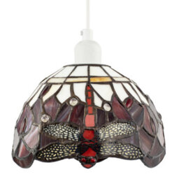 Happy Homewares Deep Red And White Stained Glass Dragonfly Tiffany Pendant Shade - thumbnail 8