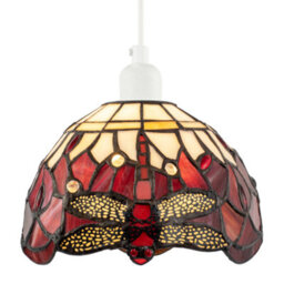 Happy Homewares Deep Red And White Stained Glass Dragonfly Tiffany Pendant Shade - thumbnail 2