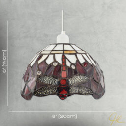 Happy Homewares Deep Red And White Stained Glass Dragonfly Tiffany Pendant Shade - thumbnail 7