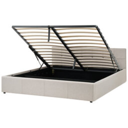 Beliani Ottoman Bed Lauresses Fabric Taupe 180 X 200 Cm (Eu Super King) - thumbnail 1