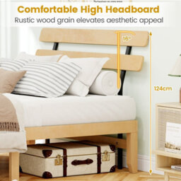 Gainoom King Size Natural Bed Frame Solid Wood Platform Bed With Retro Headboard - thumbnail 7