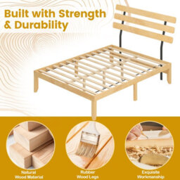 Gainoom King Size Natural Bed Frame Solid Wood Platform Bed With Retro Headboard - thumbnail 6
