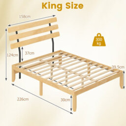 Gainoom King Size Natural Bed Frame Solid Wood Platform Bed With Retro Headboard - thumbnail 2