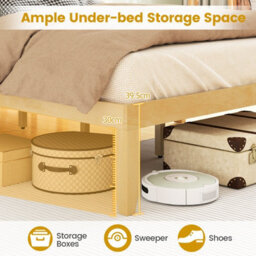 Gainoom King Size Natural Bed Frame Solid Wood Platform Bed With Retro Headboard - thumbnail 9