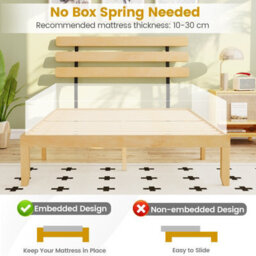 Gainoom King Size Natural Bed Frame Solid Wood Platform Bed With Retro Headboard - thumbnail 8