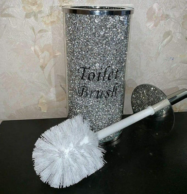 Biznest Crushed Diamond Toilet Bowl Brush And Holder For Bathroom Romany Bling Toilet Brush Holder (Silver)
