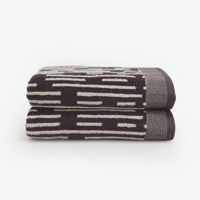Allure Bath Fashions Pop Up Zero Twist Barcode Stripe Pair Of Bath Towels - Dark Steel - image 1