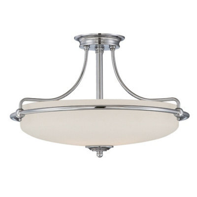 Elegant Antique Nickel Semi Flush Uplighter With Etched Glass Shade
