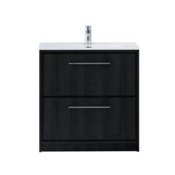 Royal Bathrooms Livora 800mm Black Woodgrain Floor Standing Bathroom Vanity Unit 2 Drawer Storage Cabinet With Ceramic Basin - thumbnail 5