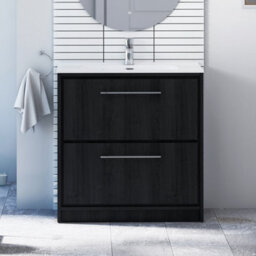 Royal Bathrooms Livora 800mm Black Woodgrain Floor Standing Bathroom Vanity Unit 2 Drawer Storage Cabinet With Ceramic Basin