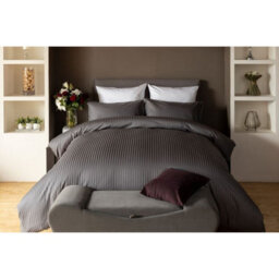 Belledorm Hotel Suite Stripe Duvet Cover Set Charcoal (Single) - thumbnail 1