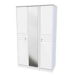 Genoa Ready Assembled Contemporary Matt White Tall Triple Wardrobe With 1 Mirror Door (H)1970mm (W)1110mm (D)530mm - thumbnail 1