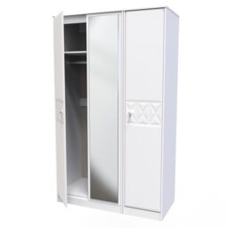 Genoa Ready Assembled Contemporary Matt White Tall Triple Wardrobe With 1 Mirror Door (H)1970mm (W)1110mm (D)530mm - thumbnail 3