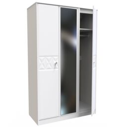 Genoa Ready Assembled Contemporary Matt White Tall Triple Wardrobe With 1 Mirror Door (H)1970mm (W)1110mm (D)530mm - thumbnail 4