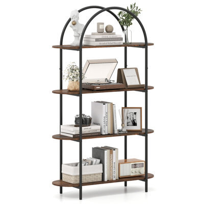 Gainoom Arched Bookshelf 4-Tier Industrial Open Bookcase Freestanding Display Storage Organizer - image 1