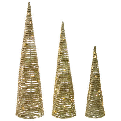 Beliani Set Of 3 Christmas Decorations Led Tuelso Christmas Tree 60/80/100 Cm Gold - image 1