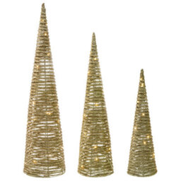 Beliani Set Of 3 Christmas Decorations Led Tuelso Christmas Tree 60/80/100 Cm Gold