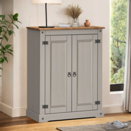 Mercers Furniture Corona Grey Wax 2 Door Shoe Cupboard Rack Solid Wood Mexican Pine Wooden Hallway Storage