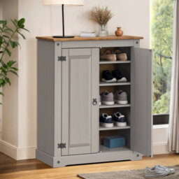 Mercers Furniture Corona Grey Wax 2 Door Shoe Cupboard Rack Solid Wood Pine Wooden - thumbnail 2