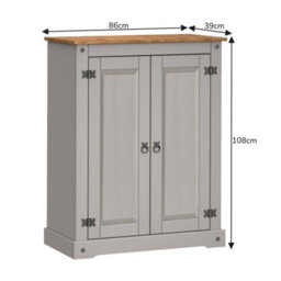 Mercers Furniture Corona Grey Wax 2 Door Shoe Cupboard Rack Solid Wood Pine Wooden - thumbnail 5