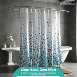 Neel Blue Mosaic Blue Polyester Shower Curtain, Water-Resistant Bathroom Curtain With 12 Hooks - 180X200Cm - thumbnail 9